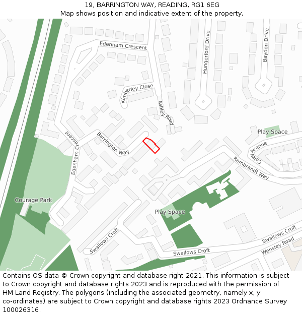 19, BARRINGTON WAY, READING, RG1 6EG: Location map and indicative extent of plot