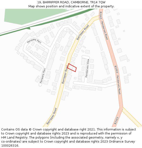 19, BARRIPPER ROAD, CAMBORNE, TR14 7QW: Location map and indicative extent of plot