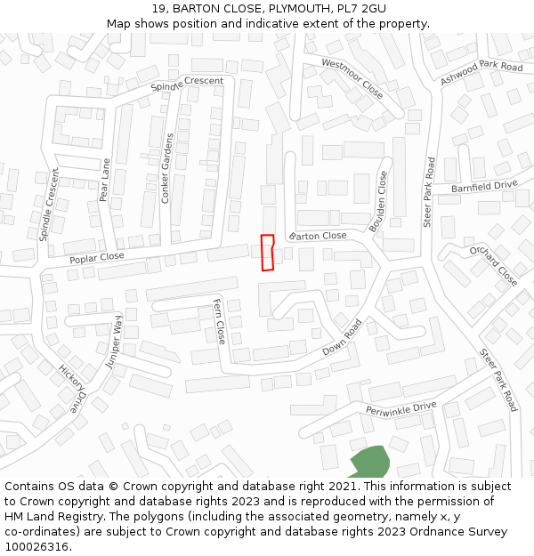 19, BARTON CLOSE, PLYMOUTH, PL7 2GU: Location map and indicative extent of plot