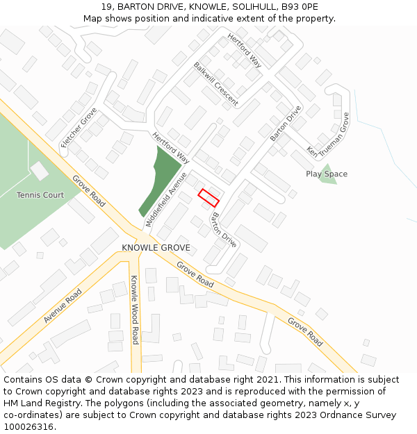 19, BARTON DRIVE, KNOWLE, SOLIHULL, B93 0PE: Location map and indicative extent of plot
