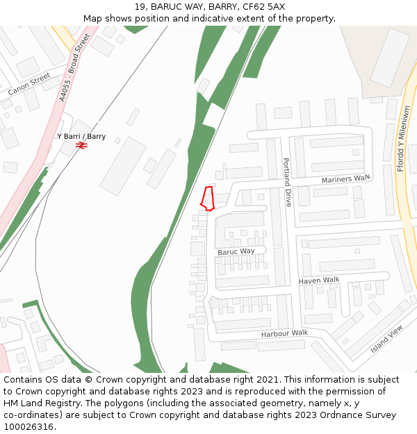 19, BARUC WAY, BARRY, CF62 5AX: Location map and indicative extent of plot