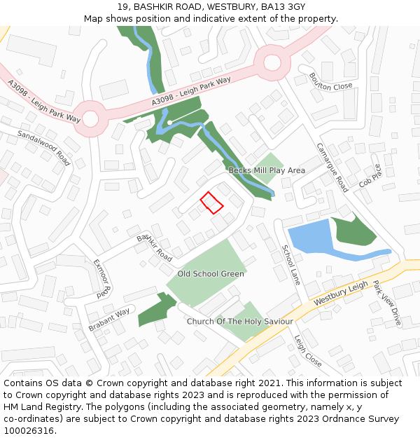 19, BASHKIR ROAD, WESTBURY, BA13 3GY: Location map and indicative extent of plot