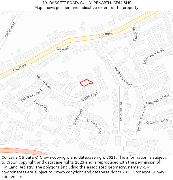 19, BASSETT ROAD, SULLY, PENARTH, CF64 5HS: Location map and indicative extent of plot