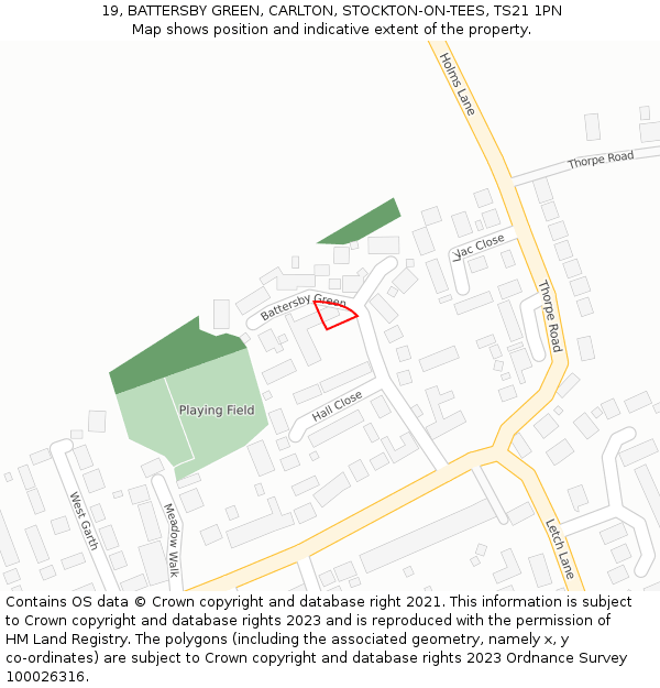 19, BATTERSBY GREEN, CARLTON, STOCKTON-ON-TEES, TS21 1PN: Location map and indicative extent of plot