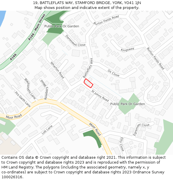 19, BATTLEFLATS WAY, STAMFORD BRIDGE, YORK, YO41 1JN: Location map and indicative extent of plot