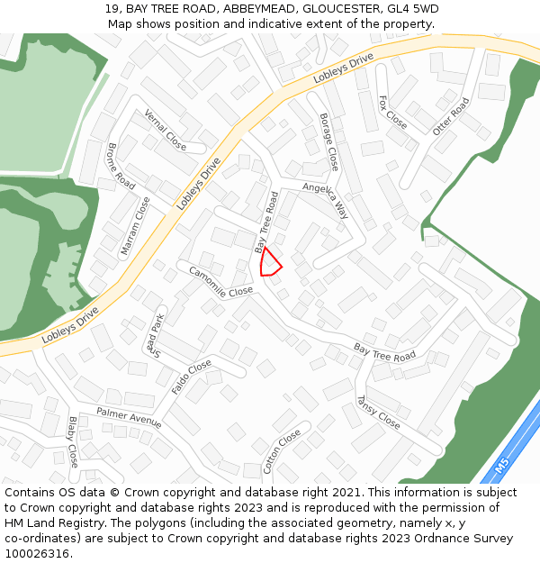 19, BAY TREE ROAD, ABBEYMEAD, GLOUCESTER, GL4 5WD: Location map and indicative extent of plot