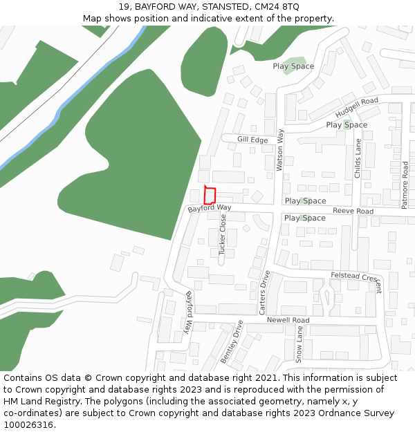19, BAYFORD WAY, STANSTED, CM24 8TQ: Location map and indicative extent of plot