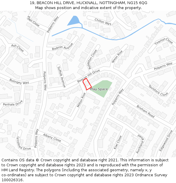 19, BEACON HILL DRIVE, HUCKNALL, NOTTINGHAM, NG15 6QG: Location map and indicative extent of plot
