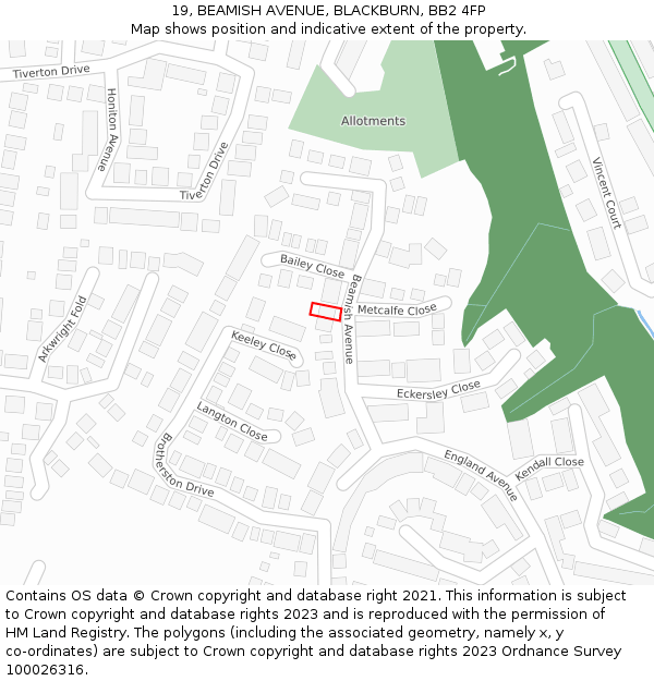 19, BEAMISH AVENUE, BLACKBURN, BB2 4FP: Location map and indicative extent of plot