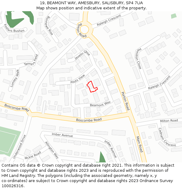 19, BEAMONT WAY, AMESBURY, SALISBURY, SP4 7UA: Location map and indicative extent of plot