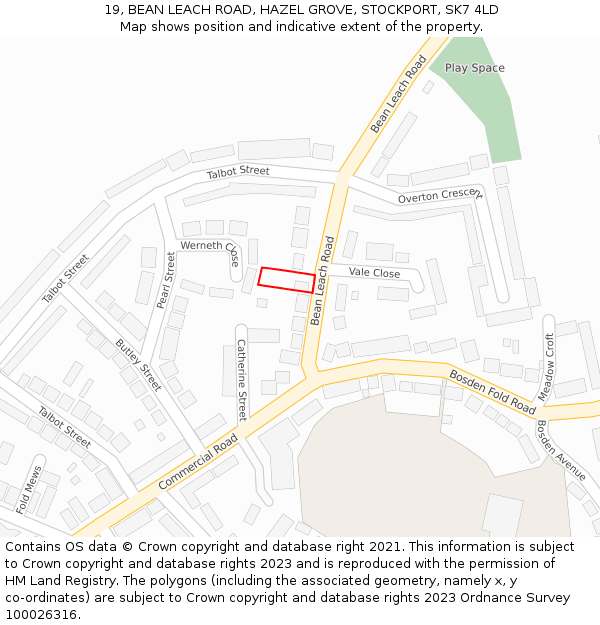 19, BEAN LEACH ROAD, HAZEL GROVE, STOCKPORT, SK7 4LD: Location map and indicative extent of plot