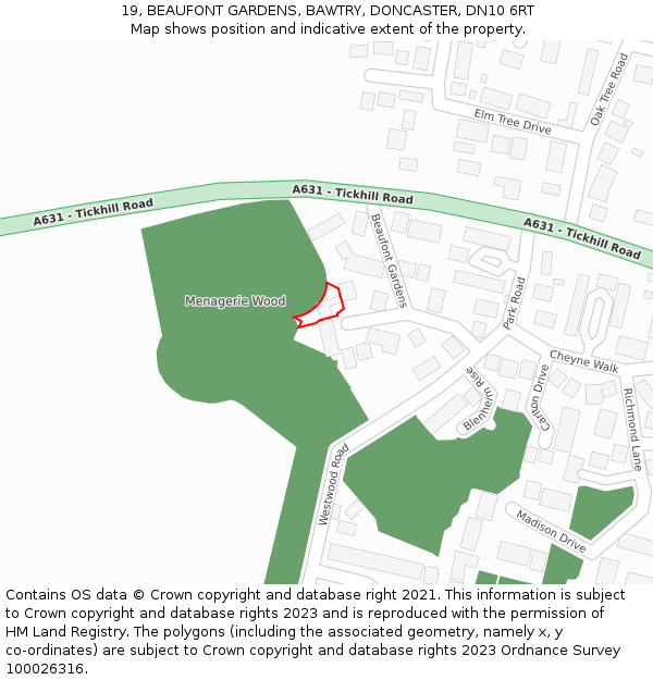 19, BEAUFONT GARDENS, BAWTRY, DONCASTER, DN10 6RT: Location map and indicative extent of plot