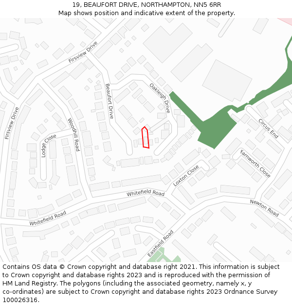 19, BEAUFORT DRIVE, NORTHAMPTON, NN5 6RR: Location map and indicative extent of plot