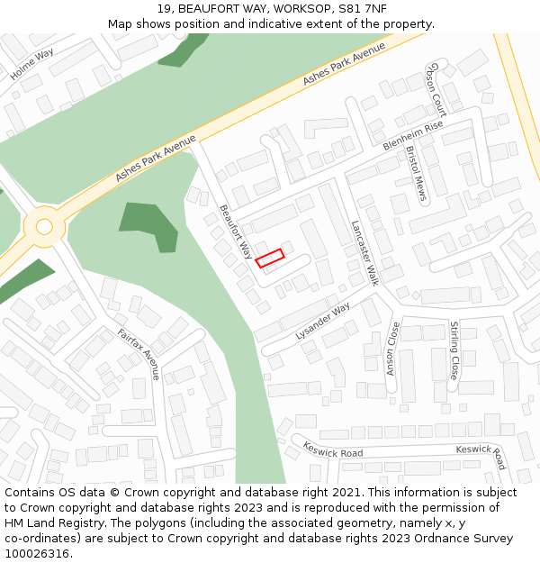 19, BEAUFORT WAY, WORKSOP, S81 7NF: Location map and indicative extent of plot