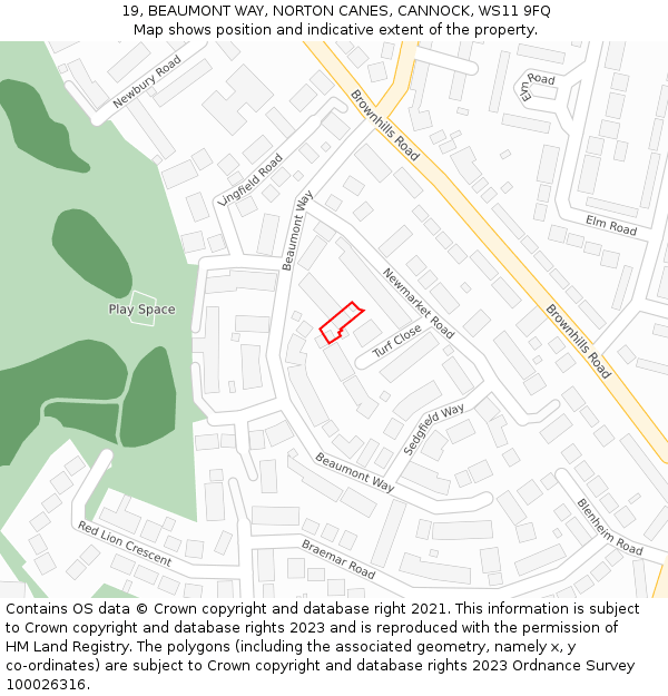 19, BEAUMONT WAY, NORTON CANES, CANNOCK, WS11 9FQ: Location map and indicative extent of plot