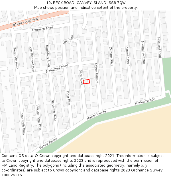 19, BECK ROAD, CANVEY ISLAND, SS8 7QW: Location map and indicative extent of plot