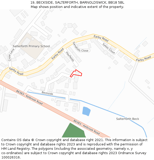 19, BECKSIDE, SALTERFORTH, BARNOLDSWICK, BB18 5BL: Location map and indicative extent of plot