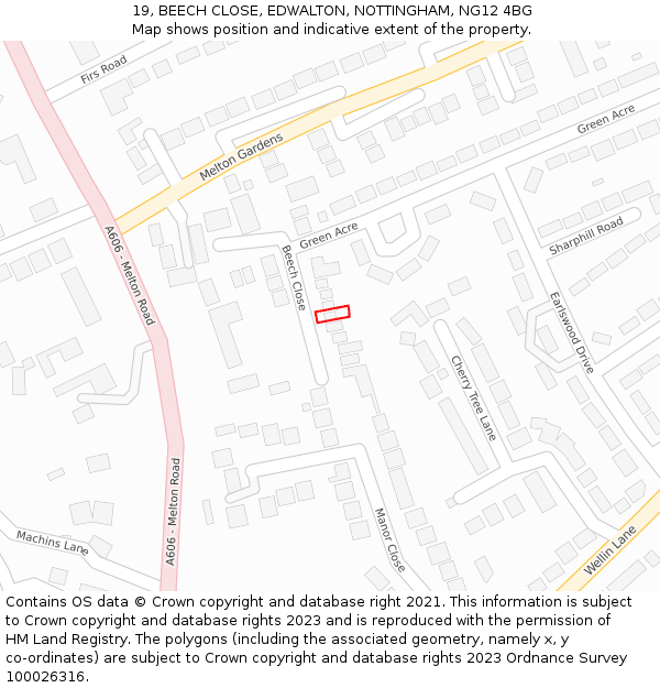 19, BEECH CLOSE, EDWALTON, NOTTINGHAM, NG12 4BG: Location map and indicative extent of plot