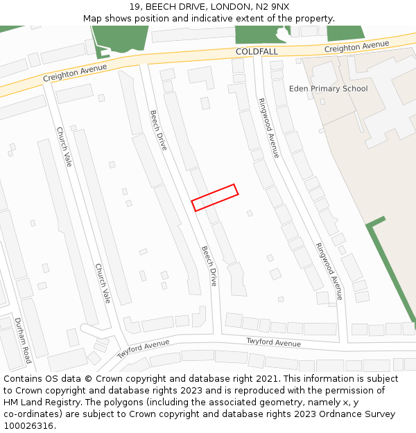 19, BEECH DRIVE, LONDON, N2 9NX: Location map and indicative extent of plot