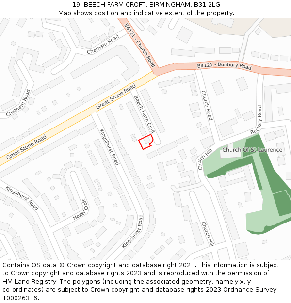 19, BEECH FARM CROFT, BIRMINGHAM, B31 2LG: Location map and indicative extent of plot