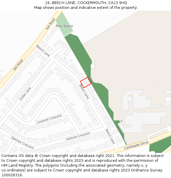 19, BEECH LANE, COCKERMOUTH, CA13 9HQ: Location map and indicative extent of plot