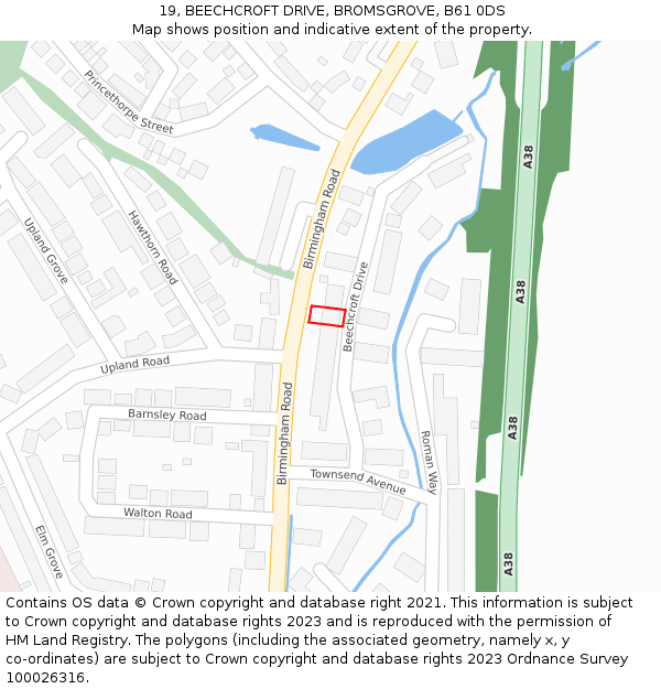 19, BEECHCROFT DRIVE, BROMSGROVE, B61 0DS: Location map and indicative extent of plot