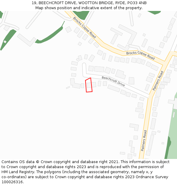 19, BEECHCROFT DRIVE, WOOTTON BRIDGE, RYDE, PO33 4NB: Location map and indicative extent of plot