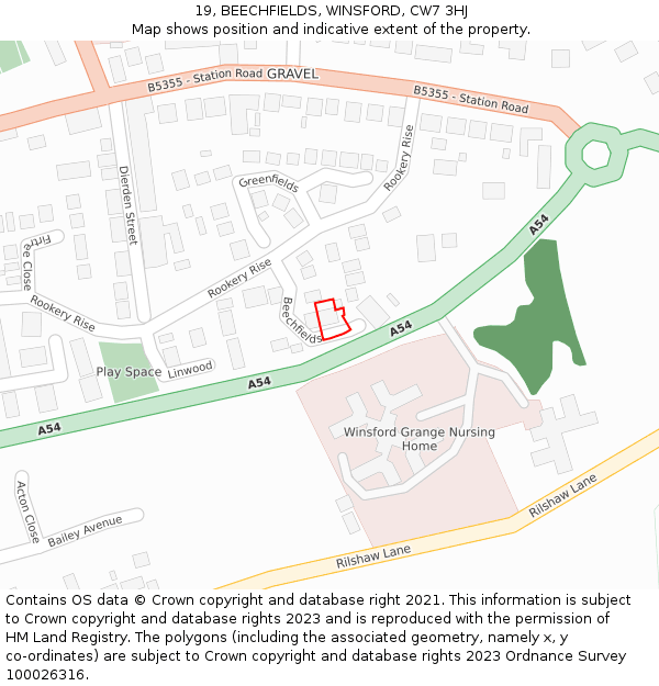 19, BEECHFIELDS, WINSFORD, CW7 3HJ: Location map and indicative extent of plot