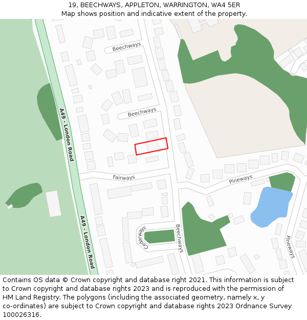 19, BEECHWAYS, APPLETON, WARRINGTON, WA4 5ER: Location map and indicative extent of plot