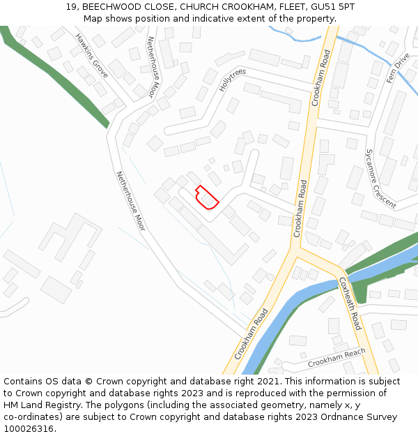 19, BEECHWOOD CLOSE, CHURCH CROOKHAM, FLEET, GU51 5PT: Location map and indicative extent of plot