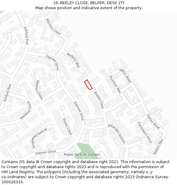 19, BEELEY CLOSE, BELPER, DE56 1TY: Location map and indicative extent of plot