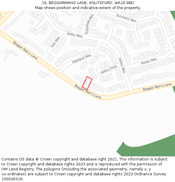 19, BEGGARMANS LANE, KNUTSFORD, WA16 9BD: Location map and indicative extent of plot