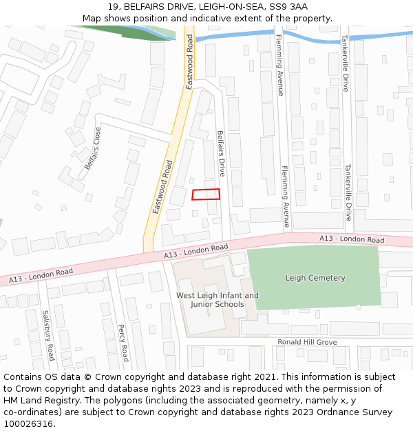 19, BELFAIRS DRIVE, LEIGH-ON-SEA, SS9 3AA: Location map and indicative extent of plot