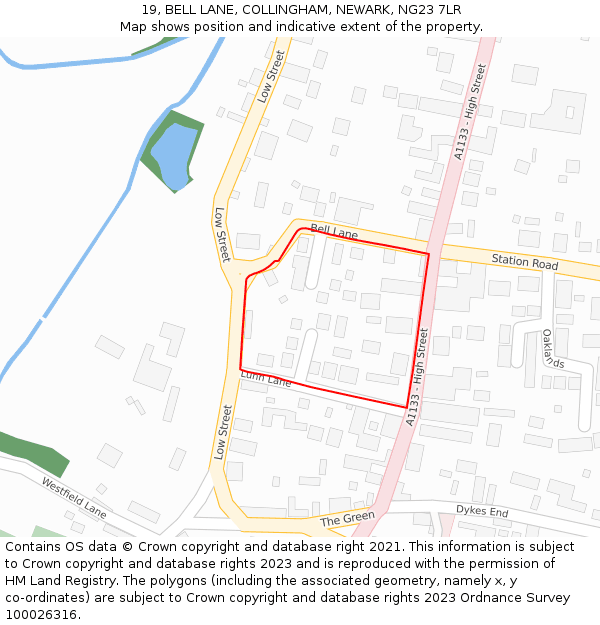 19, BELL LANE, COLLINGHAM, NEWARK, NG23 7LR: Location map and indicative extent of plot