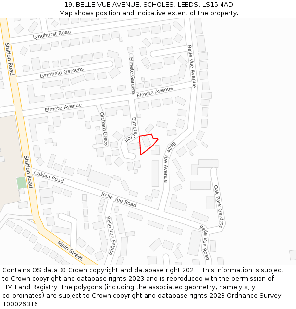 19, BELLE VUE AVENUE, SCHOLES, LEEDS, LS15 4AD: Location map and indicative extent of plot
