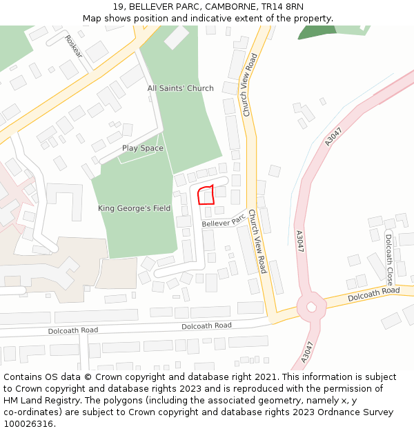 19, BELLEVER PARC, CAMBORNE, TR14 8RN: Location map and indicative extent of plot