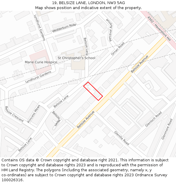 19, BELSIZE LANE, LONDON, NW3 5AG: Location map and indicative extent of plot