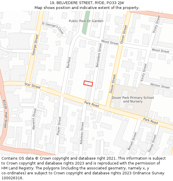 19, BELVEDERE STREET, RYDE, PO33 2JW: Location map and indicative extent of plot