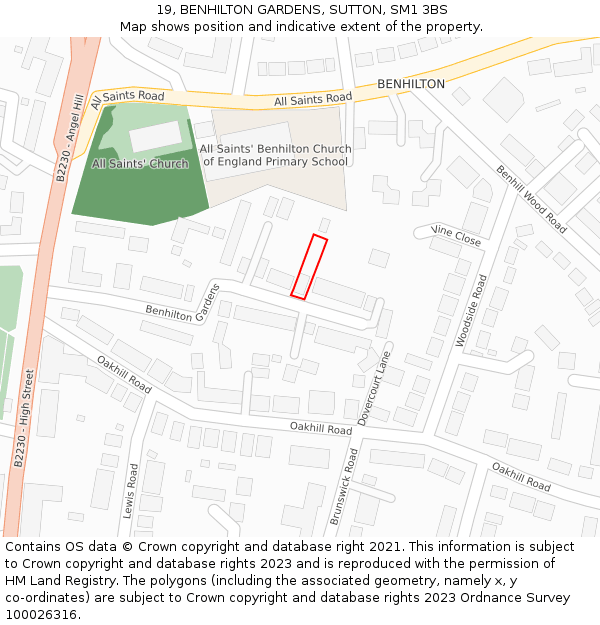 19, BENHILTON GARDENS, SUTTON, SM1 3BS: Location map and indicative extent of plot