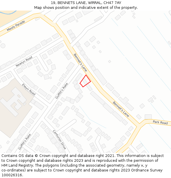 19, BENNETS LANE, WIRRAL, CH47 7AY: Location map and indicative extent of plot
