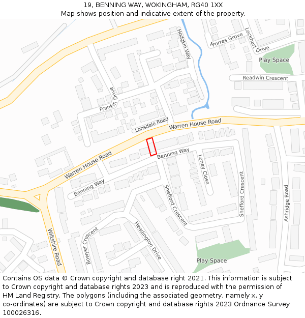 19, BENNING WAY, WOKINGHAM, RG40 1XX: Location map and indicative extent of plot