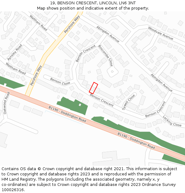 19, BENSON CRESCENT, LINCOLN, LN6 3NT: Location map and indicative extent of plot