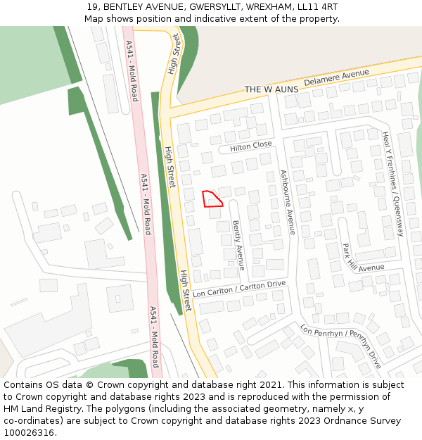 19, BENTLEY AVENUE, GWERSYLLT, WREXHAM, LL11 4RT: Location map and indicative extent of plot