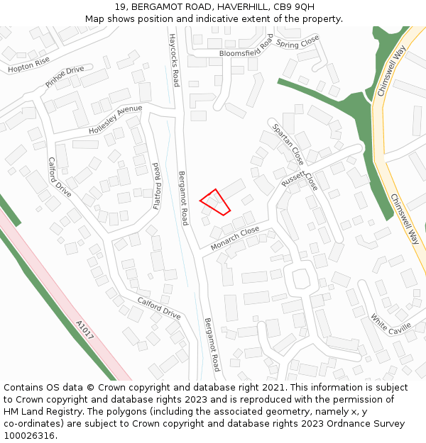 19, BERGAMOT ROAD, HAVERHILL, CB9 9QH: Location map and indicative extent of plot