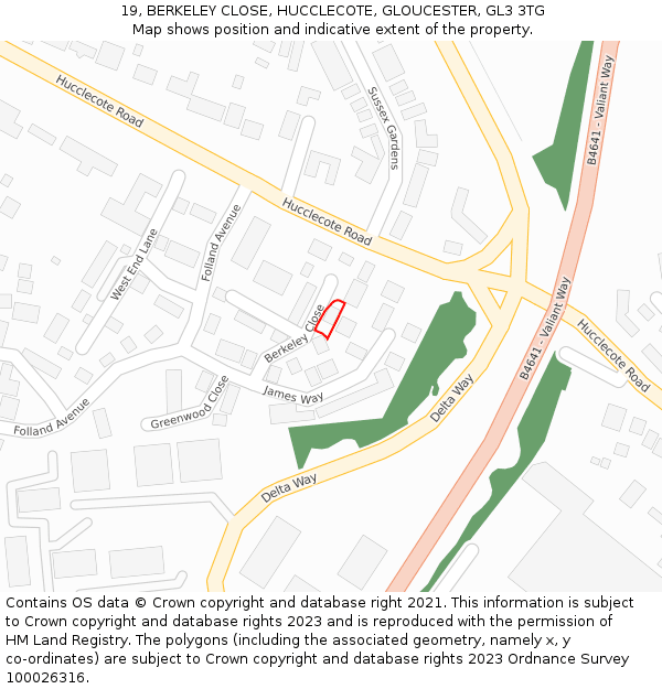 19, BERKELEY CLOSE, HUCCLECOTE, GLOUCESTER, GL3 3TG: Location map and indicative extent of plot