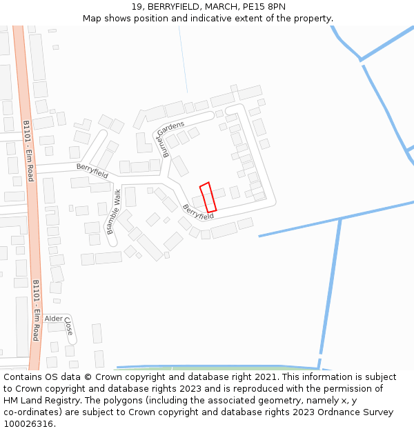 19, BERRYFIELD, MARCH, PE15 8PN: Location map and indicative extent of plot