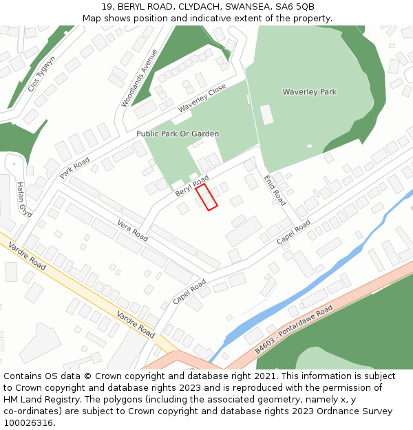 19, BERYL ROAD, CLYDACH, SWANSEA, SA6 5QB: Location map and indicative extent of plot