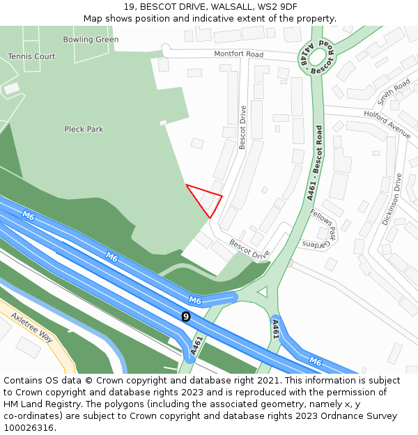 19, BESCOT DRIVE, WALSALL, WS2 9DF: Location map and indicative extent of plot