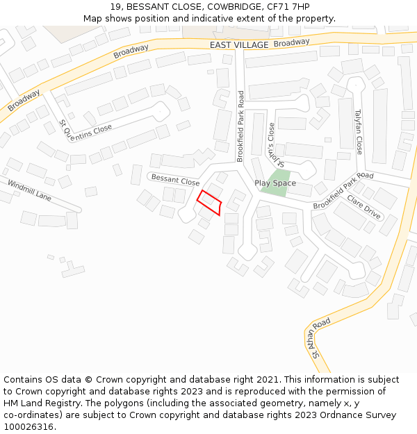 19, BESSANT CLOSE, COWBRIDGE, CF71 7HP: Location map and indicative extent of plot
