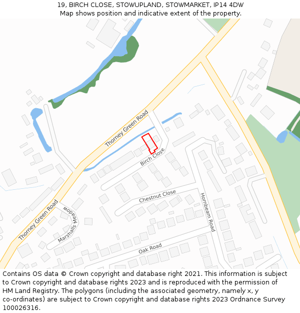 19, BIRCH CLOSE, STOWUPLAND, STOWMARKET, IP14 4DW: Location map and indicative extent of plot